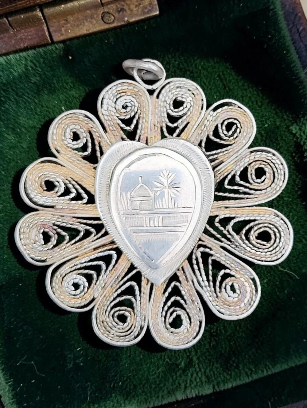 Vintage Sterling Egyptian Scene Filigree Pendant